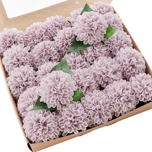 Vista 20 de Floroom Flores Artificiales de Dalia 25 piezas Rosas Falsas de Espuma Negra de Aspecto Real con Tallos para Ramos de Boda DIY Centros de Mesa