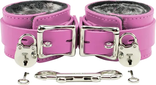 Vista 3 de Abigail - Puños combinados para muñeca, tobilleras, piel de latigo, forro de piel sintética de chinchilla (rosa)
