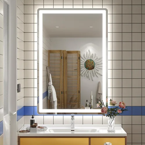 Vista 25 de SMIROR Espejo de baño LED con luces de 22" x 30", espejo de tocador rectangular redondeado iluminado para pared, iluminado frontal y retroiluminado