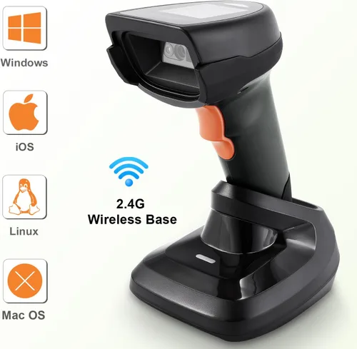Vista 2 de Escáner de código de barras inalámbrico 1D, lector automático de códigos de barras con pantalla de 1.8 pulgadas, lector de código de barras portátil