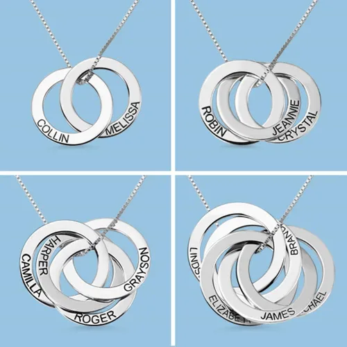 Vista 3 de Getname Necklace Collar de anillo ruso grabado personalizado con nombre de la familia, plata de ley 925, joyería para el día de la madre, 2 nombres