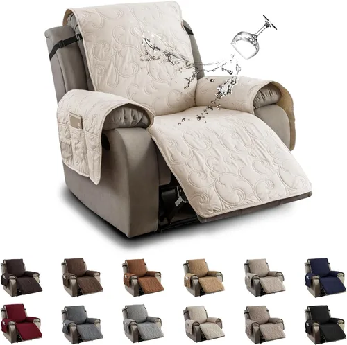 Vista 21 de Funda reclinable 100% impermeable para sofá biplaza, 4 piezas divididas para sofá reclinable de 2 asientos, funda de sofá reclinable antideslizante