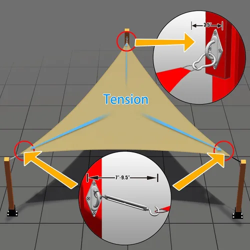 Vista 4 de Royal Shade Kit de herramientas de cables de alambre de 36 pies (12 pies x 3) para toldo triangular para toldos de vela, revestimiento de PVC, metal