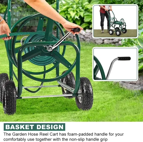 Vista 4 de Dkeli Carro de manguera Carro de manguera de jardín con ruedas Carrito de manguera de agua portátil resistente 4 ruedas para patio al aire libre