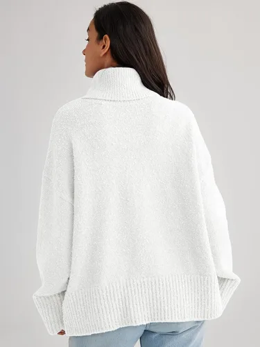 Vista 4 de LILLUSORY Suéter de manga larga de cuello alto para mujer, de gran tamaño, para otoño, grueso, cálido, para otoño