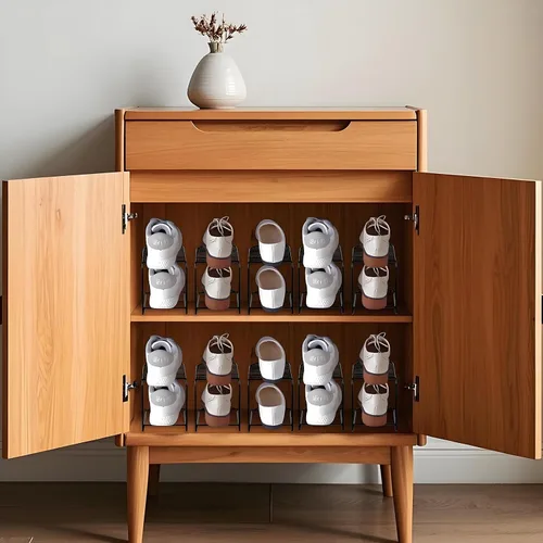 Vista 7 de Paquete de 12 organizadores de metal para zapatos, soporte de doble capa para zapatos, apilador, estante de almacenamiento de hierro, soporte