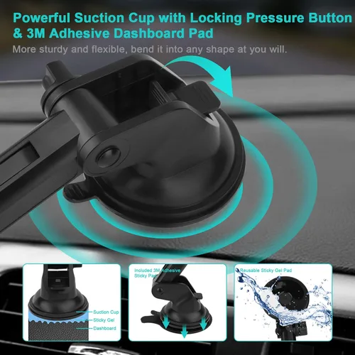 Vista 5 de Tablet Car Dashboard & Windshield Mount, Universal 360° Adjustable Window Dash Suction Cup Holder for iPad Pro 12.9/11/10.5/9.7/Air/Mini 6 5 4