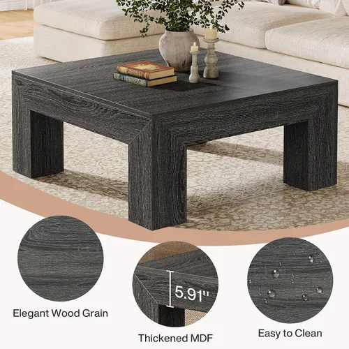 Vista 5 de Tribesigns Mesa de centro cuadrada de 39.4 pulgadas para sala de estar, mesa de cóctel central de granja con patas de madera resistentes, fácil