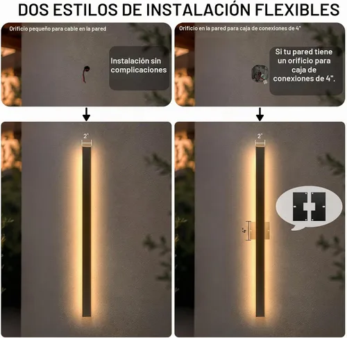 Vista 5 de Luces de pared modernas para exteriores de 39 pulgadas, 2700 K-6500 K, aplique de pared al aire libre regulable seleccionable con control remoto