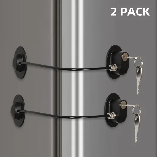 Vista 5 de REZIPO Black - Paquete de 2 cerraduras para puerta de refrigerador con 4 llaves, cerradura de cajón de archivos, cerradura de puerta de congelador