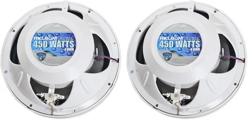 Vista 3 de Rockville Paquete RKL80MW: (2) altavoces marinos blancos RMS de 8 pulgadas de 900 vatios de 900 vatios/200 vatios, amplificador DBM25 clase AB de 2