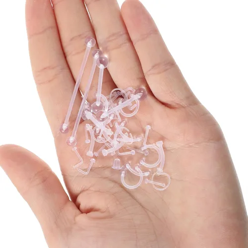 Vista 3 de Yolev 66 piezas de retenedores de piercing transparentes para cirugía – Flexible Bioflex nariz tabique oreja ceja lengua ombligo anillos