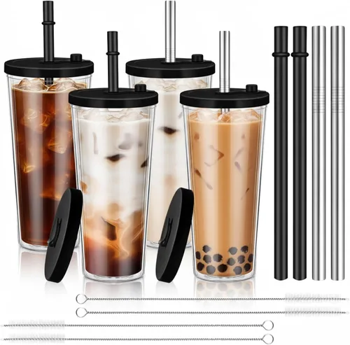 Vista 12 de Honeydak Paquete de 2 Tazas Reutilizables de 16oz para Café Helado con Tapas, Impermeables y de Pared Doble Aislada, Vaso de Café Helado de Plástico