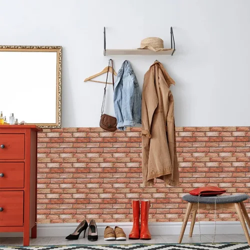 Vista 5 de Papel tapiz autoadhesivo 3D, papel de palo impreso antiguo de ladrillo sintético, papel tapiz para despegar y pegar, papel tapiz de ladrillo, papel
