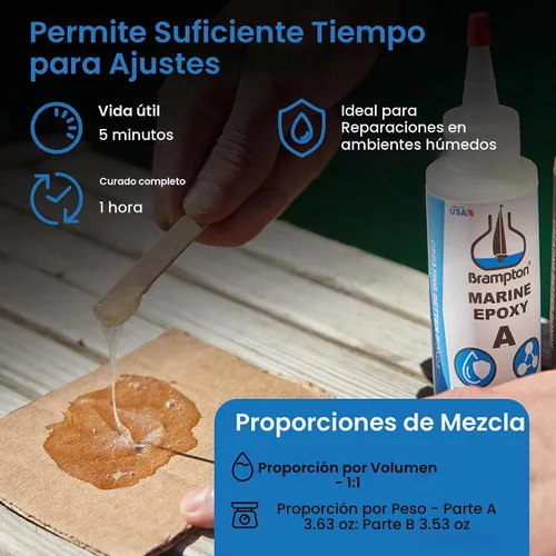 Vista 3 de Epoxy de Brampton Marine de fuerte unión para reparación de barco - Se une en 30 minutos, resistente al agua, 4 onzas