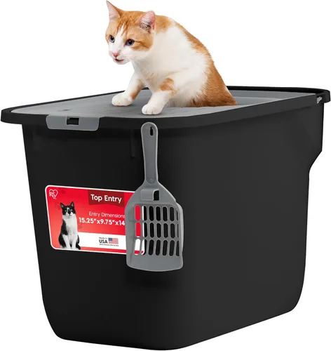 Vista 16 de IRIS USA - Caja de arena para gatos de alta cara, grande, escudo de dispersión, color negro