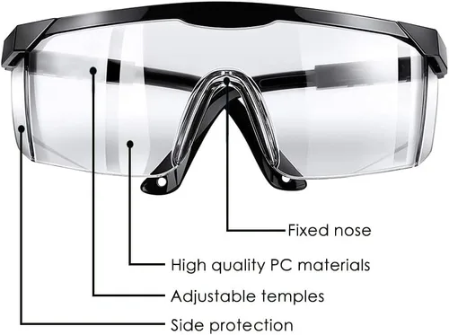 Vista 3 de Gafas de seguridad, 5 gafas protectoras ajustables de visión amplia, gafas de seguridad ligeras a prueba de niebla