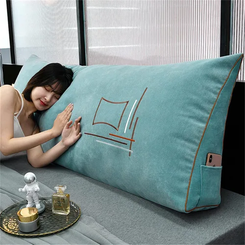 Vista 10 de Almohada triangular grande de cuña de lectura, cojín para cabecera de sofá cama, cojín para cabecero, cojín para cama individual, matrimonial Azul