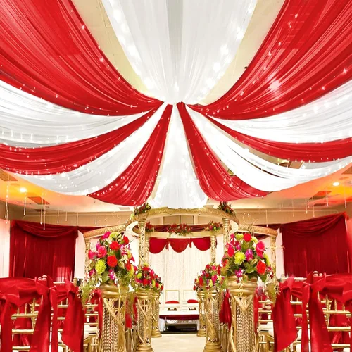 Vista 9 de 6 paneles de cortinas de techo azul bebé para boda, cortinas de techo de 5 pies x 10 pies, tela de drapeado para arco de boda, cortinas