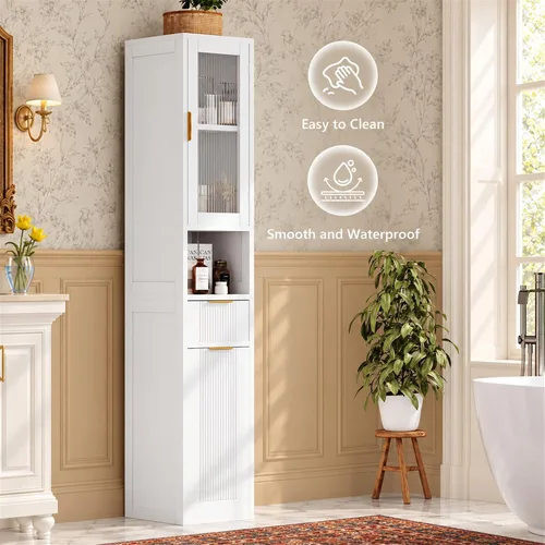 Vista 17 de Feonase Gabinete de almacenamiento de baño de 67 pulgadas de alto para Blanco perla