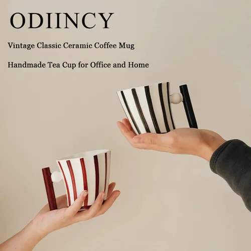 Vista 2 de Tazas de café de cerámica roja, taza de café hecha a mano para la oficina y el hogar, tazas de café artísticas para mujeres para mamá, taza roja