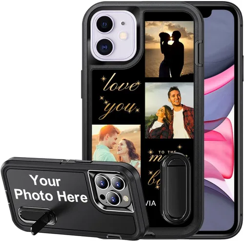 Vista 21 de Funda personalizada para iPhone 11, funda con soporte integrado y soporte, protección resistente a los arañazos, funda de fotos personalizada, haz