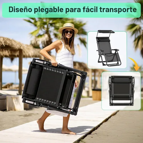 Vista 6 de Suteck Silla de gravedad cero con toldo, sillas reclinables para exteriores