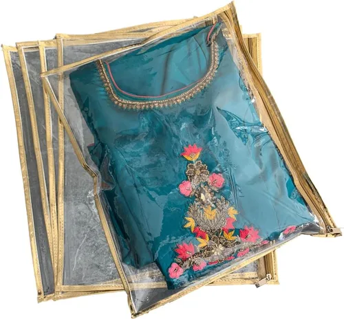 Vista 2 de SRB50-S - Juego de 10 bolsas de almacenamiento de ropa transparente, funda de sari, funda de sari, bolsa de sari, bolsa de almacenamiento de sari
