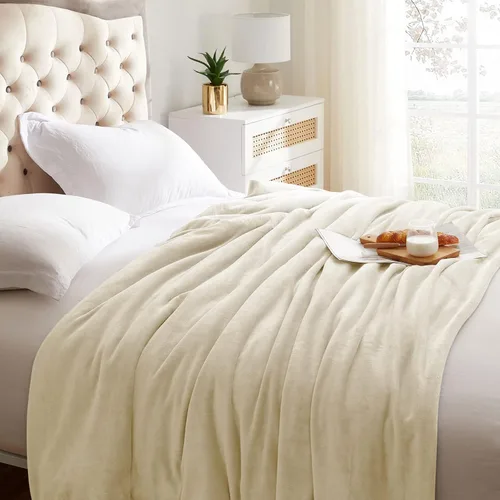 Vista 3 de KMUSET Manta de Tiro Súper Suave Premium de Franela de Forro Polar Sedosa Tamaño de Tiro Beige Microfibra Manta Ligera para Uso en Todas