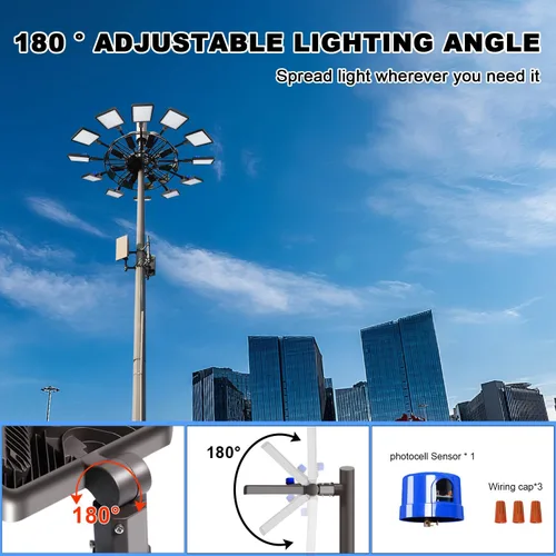 Vista 4 de Juyace Luz del estacionamiento de 480W LED con poste del soporte del 72000LM Shoebox luz de inundación con fotocélula IP65 impermeable al aire libre