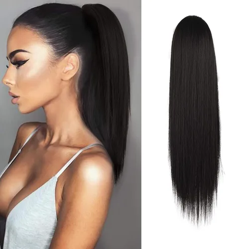 Vista 69 de BARSDAR Extensión de Cola de Caballo Corta y Recta - Extensiones de Cabello de Cola de Caballo con Cordón de 14 Pulgadas en Negro para Mujeres
