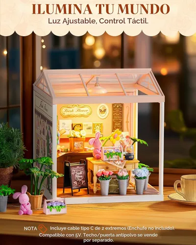 Vista 2 de Rolife Super Creator Kits Fresh Flower Shop, bloques de construcción de casa pequeña para muñequitas, kits de bricolaje de modelo de casa