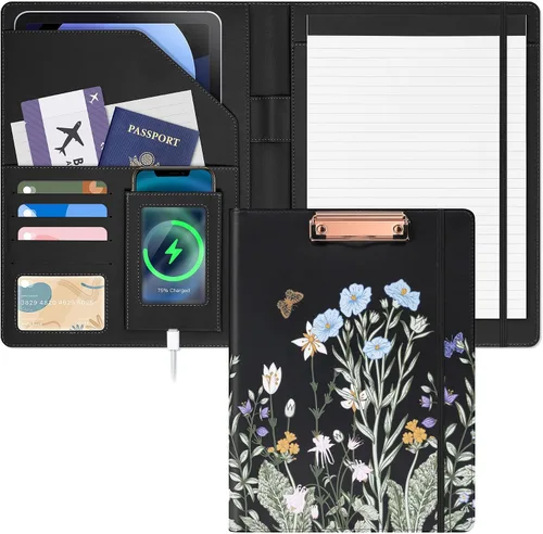 Vista 8 de Portafolio Folio Carpeta Portafolio con Bloc de Notas-Bolsillo Portatarjetas de Visita Marrón Imitación PU Cartera