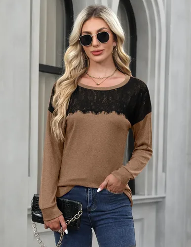 Vista 2 de For G and PL Sudadera elegante de manga larga con cuello redondo y encaje para mujer, para otoño e invierno 2024