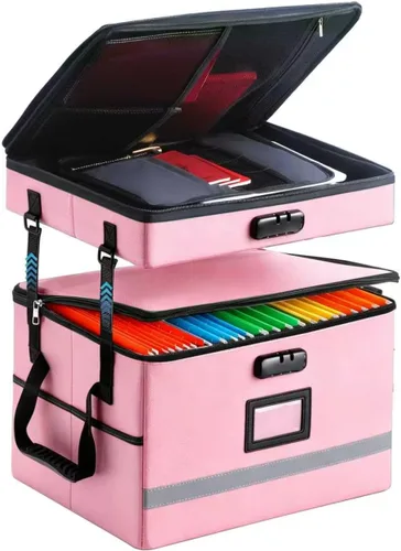 Vista 16 de EXLIFBAG Organizador de archivos, caja de archivos ignífuga con tapas, caja organizadora de documentos importante con cerradura, organizador