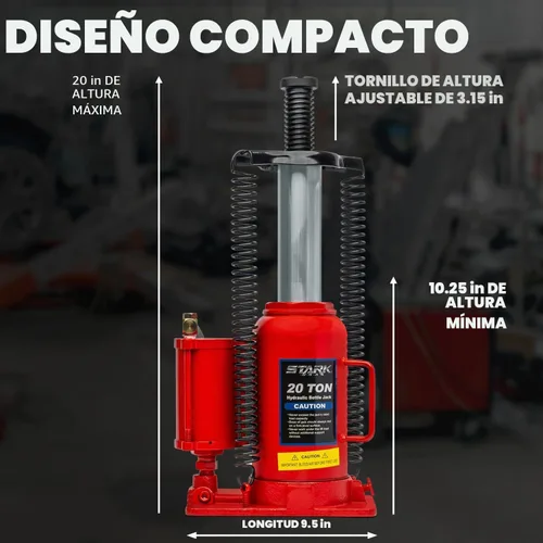 Vista 6 de Stark USA Gato hidráulico para botella de aire de 20 toneladas (40,000 libras), neumático y manual de perfil bajo con asa de transporte, elevación