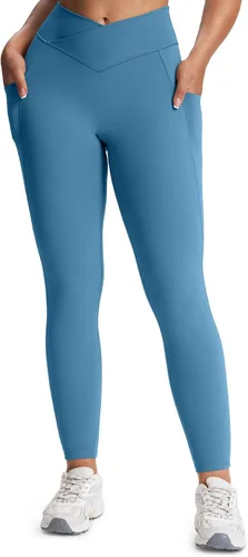 Vista 33 de Aoxjox Trinity - Pantalones de yoga de cintura alta con bolsillos para mujer, control de abdomen, cintura cruzada, leggings de entrenamiento suaves