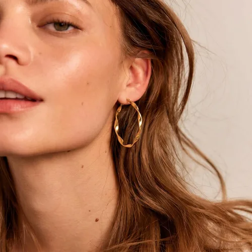 Vista 4 de Aretes de aro de plata para mujer, chapados en oro de 14 quilates Oro 40 mm.