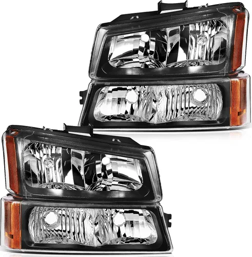 Vista 42 de Conjunto de faros delanteros para Chevy Avalanche 1500 2003-2006 para Avalanche 2500 03-06 para 1500 Classic 2007 carcasa negra reflector ámbar