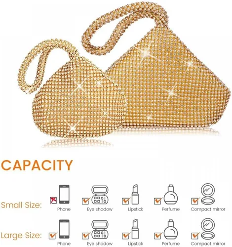 Vista 5 de Bolso de noche para mujer, con diamantes de imitación brillantes, triángulo, cadena de diseño, bolso de mano para fiesta, graduación, boda