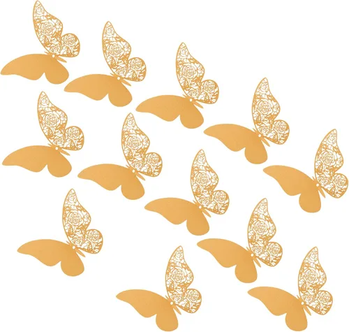 Vista 12 de 12 calcomanías de pared de mariposa 3D, decoración de pared de bricolaje, mariposas de papel extraíbles, decoración de dormitorio de niños y boda