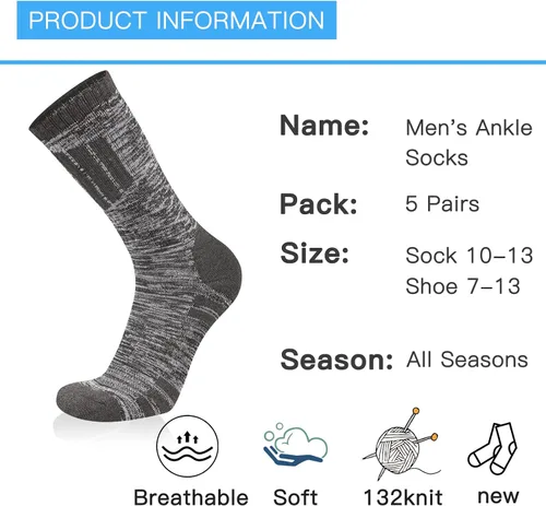 Vista 7 de COOVAN Calcetines de senderismo para hombre calcetines para exteriores 5 pares de calcetines deportivos acolchados que absorben la humedad