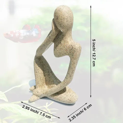 Vista 2 de Estatua meditadora de arenisca, decoración de pecera, peces betta, adornos de acuario, estatua de pensador, accesorios decorativos para paisajismo