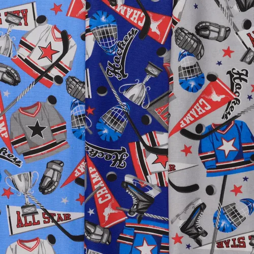 Vista 3 de Mook Fabrics Hockey Gear - Tela de algodón, corte gris por yarda 45 in. Ancho – Material 100% algodón para acolchado, decoración del hogar