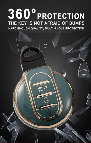 Vista 5 de SANRILY Golden-Edge - Funda para llavero de 3 botones para Mini Cooper Countryman S ONE JCW F54 F55 F56 F57 F60 Clubman sin llave, protección Negro