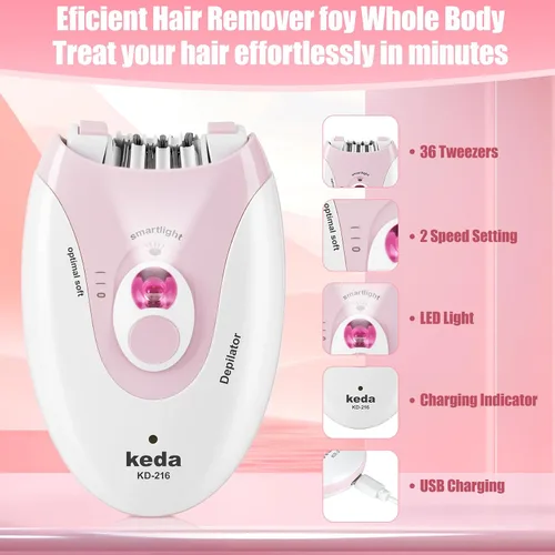 Vista 2 de Depiladora para mujeres, depiladoras con luz LED, dispositivo de depilación de doble velocidad, depilación facial para mujeres, inalámbrica