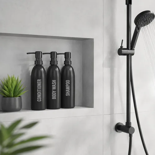Vista 6 de Black Shampoo & Conditioner Dispenser Set 3-Pack 16.9oz Pump Bottles