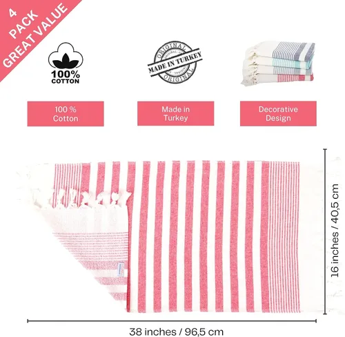 Vista 2 de Clotho Paquete de 4 toallas de mano turcas para baño y cocina, 100% algodón de 16 x 38 pulgadas, juego de 4 toallas decorativas, de secado rápido