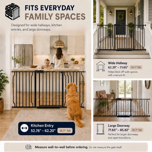Vista 5 de Puertas de bebé extra anchas para puertas 52.76"-62.20" Puerta de bebé extra ancha Puerta para perros Montada a presión Sin perforación con paso