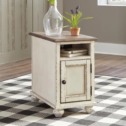 Vista 2 de Signature Design by Ashley Chairside End Table with Charging Station Blanco antiguo
